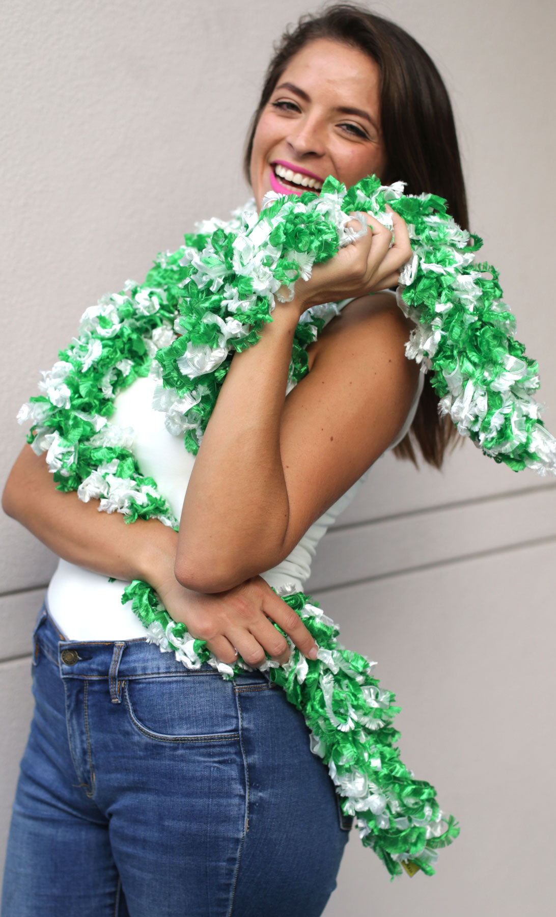 Original Featherless Boa - Paddy (Green and White) - Happy Boa: Faux Feather Boa