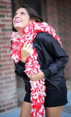 SUPER Sized Featherless Boa - Red and White - Happy Boa: Faux Feather Boa